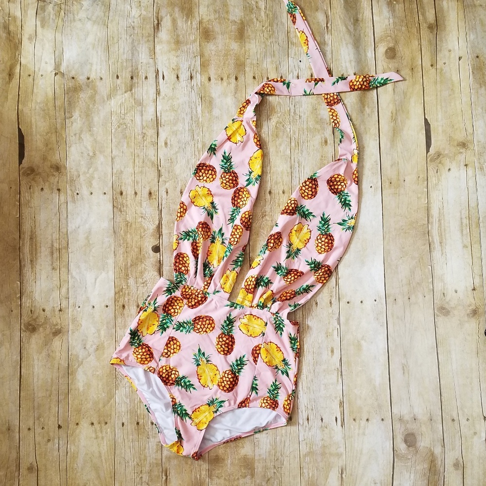 Pineapple Print Pink One Piece Swimsuit